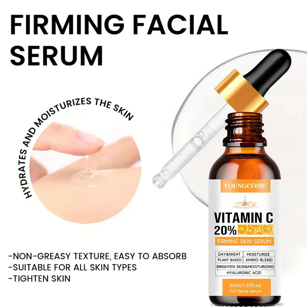 Premium 20% Vitamin C Serum For Face with Hyaluronic Acid, Retinol - Boost Skin Collagen, Anti Aging & Wrinkle Facial